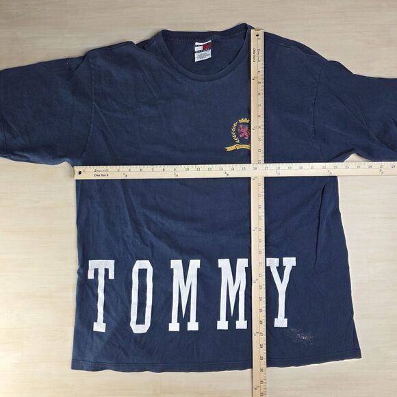 Vintage 90s Tommy Hilfiger Spell Out Double Sided Shirt‎ Navy Size XL DISTRESSED - Picture 3 of 10